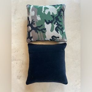 2 Decorative pillows with inserts-17” square each. Black velvet on the backs